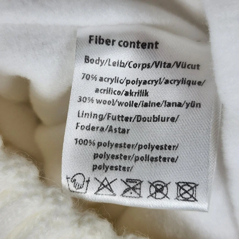 Starling Ivory Cable Knit Beanie Hat Wool Blend Pom Pom Fleece Lined One Size